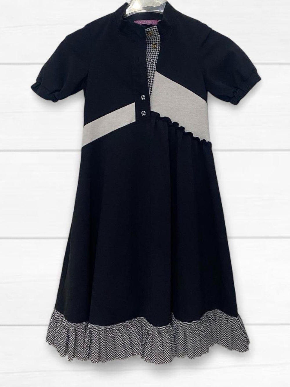 Valmax Couture Girls Black and Cream Panel Fit-and-Flare Dress 9Y